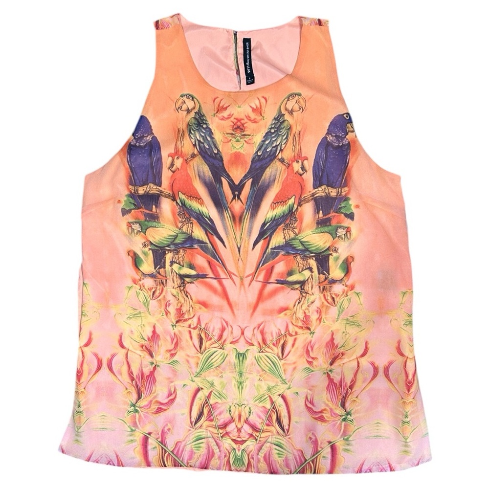 Walter Baker Tropical Parrot Jungle Tank Top High-Low‎ Hem Size L